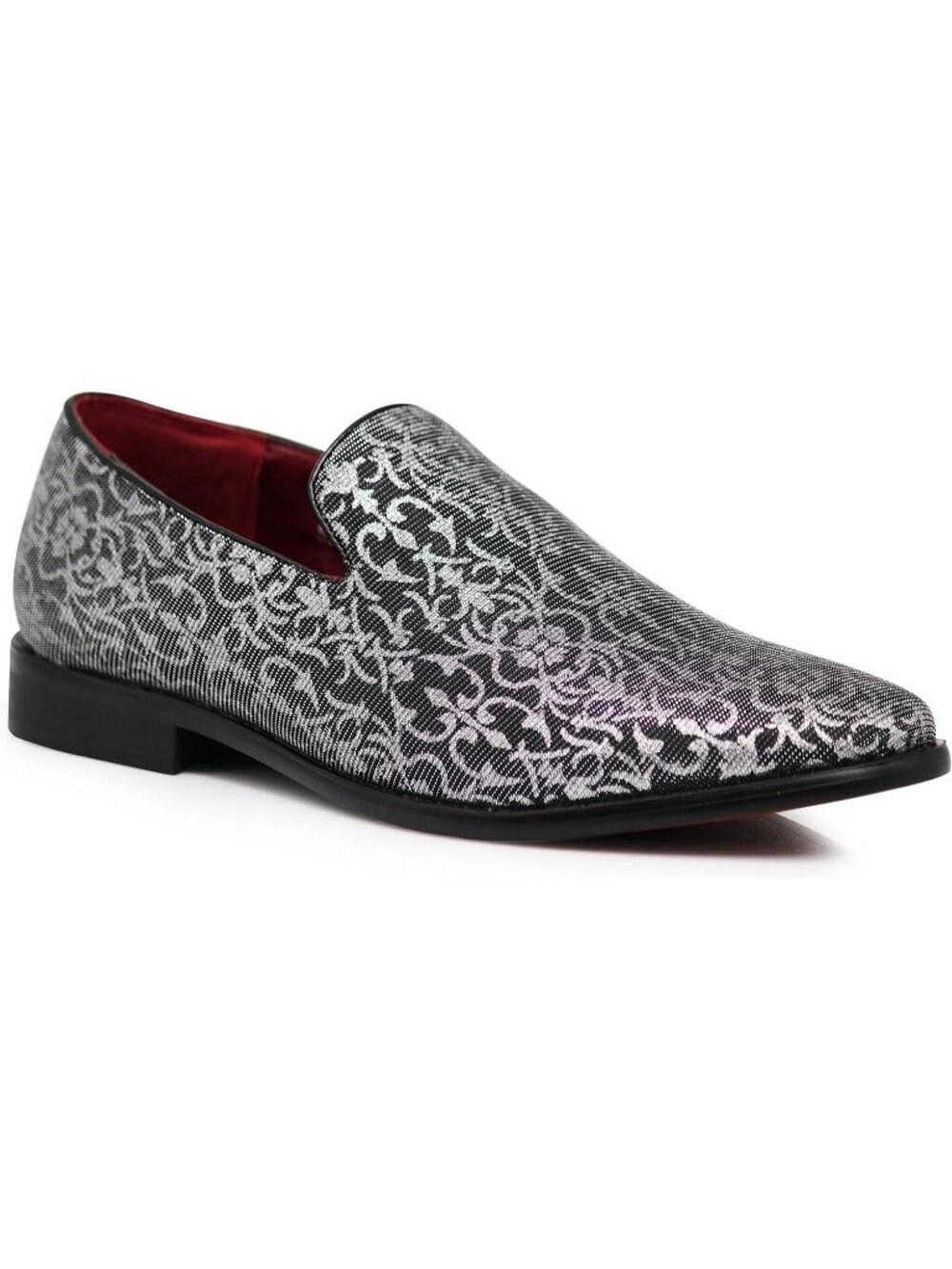 Enzo Romeo Men's Silver Vintage Satin Silky Floral Loafer Slip On Tuxedo Shoes